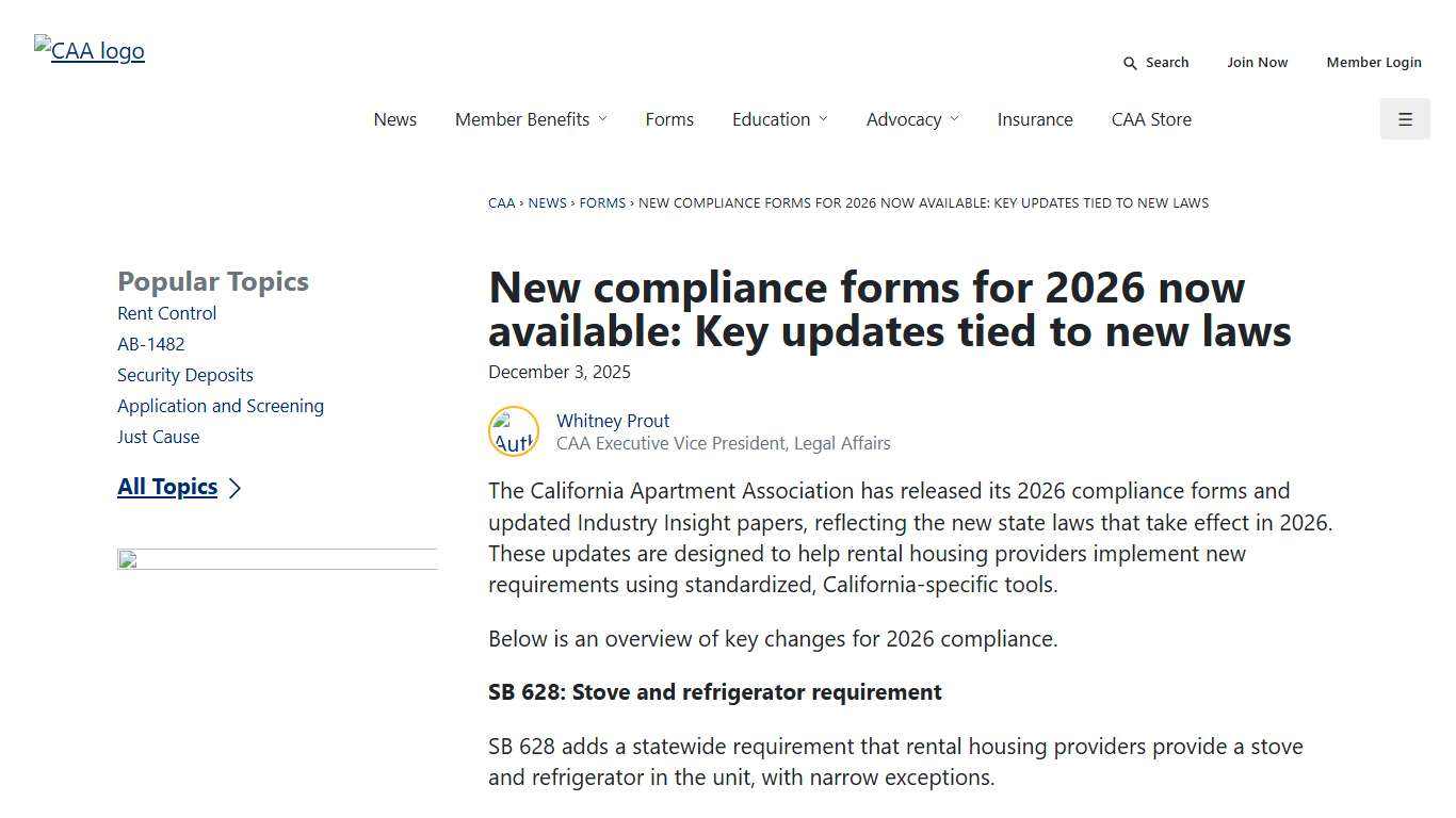 New compliance forms for 2026 now available: Key updates tied to new laws  • California Apartment Association