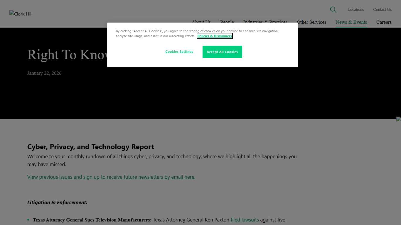 Right To Know - January 2026, Vol. 37 News & Events Clark Hill PLC